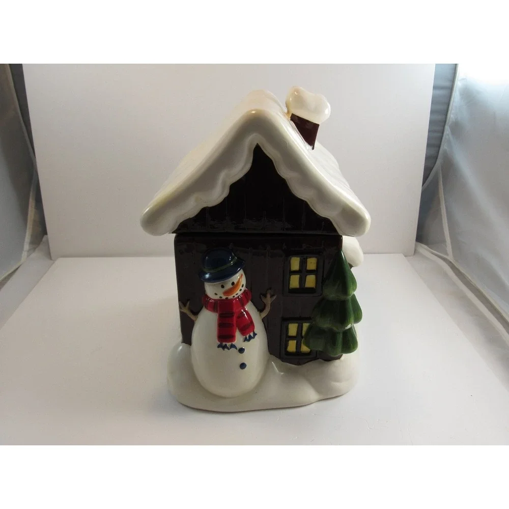 SCM Designs Ceramic Snowman‎ Cottage Cookie Jar Christmas Decor 9in